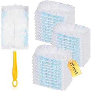 30 Count Duster Refills Compatible with Dusters 180 Handle Dusters, 180 Heavy Duty Multi-Surface Duster Replacement with 1 Standard Handle, Unscented