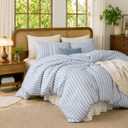 Striped Comforter Set Queen Size Blue White Bedding 2 Pillowcases
Stripes Bedding Set 3 Pieces for All Seasons,College Dorm Comforter Queen Bed Comforter Washed Microfiber,OEKO-TEX Certified