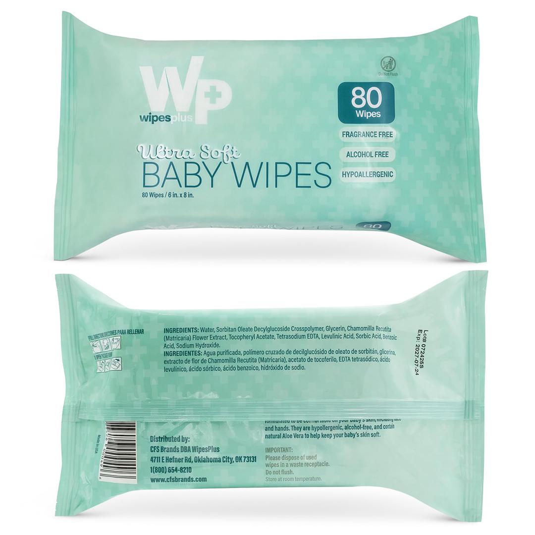  WIPESPLUS Baby Wipes, Hypoallergenic Ultra Soft Wipes for Sensitive Skin, Unscented, Alcohol Free, 12 Packs of 80 Wipes