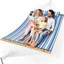 Everyfun Double Hammock with Spreader Bar,Soft Pillow,Max Load 500lbs,Portable Hammock for Outdoor,Camping,and Backyard,Blue