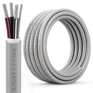 FairySandy 50Ft 1-1-1-3 SER Aluminum Service Entrance Cable - UL Listed 600V 100 Amp - XHHW-2 Insulation Gray PVC Jacket - Above Ground Service Entrance Wire for Main Panel to Sub Panel Feeder
