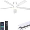 Ohniyou Ceiling Fans with Lights, 52'' Low Profile Ceiling Fan with Light and Remote/APP Control, Modern Flush Mount Ceiling Fan for Indoor Bedroom Living Room, Dimmable, Qiuet DC Motor, White