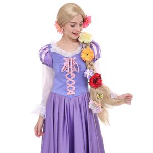 Angelaicos Womens 47 Inch Long Braids Blonde Costume Rapunzel Wig with 10pcs Flowers