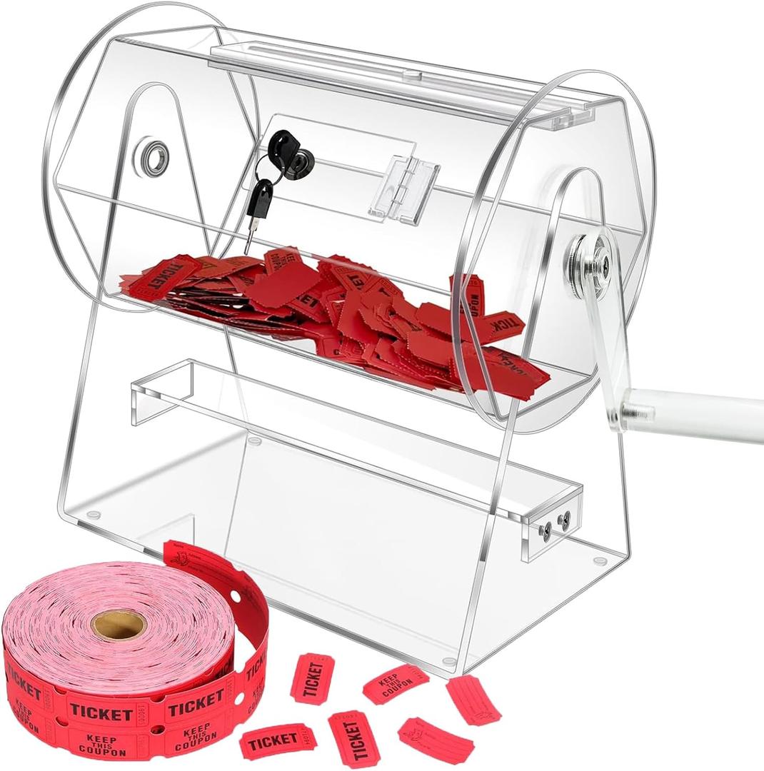Raffle Ticket Spinner, Acrylic Raffle Drum with 2000 Raffle Tickets, Transparent Raffle Box for Professional Raffles Lottery Games, Bingo, Raffle Balls