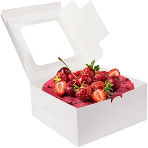 Moretoes 6 pcs Cake Boxes, 10x10x5 Inch White Bakery Boxes with Window for Valentine's Day, Mother's Day, Pastries, Cookies, Pie, Cupcakes