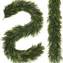 N&T NIETING 2 PCS Christmas Norfolk Pine Garland, Real Touch Pine Garlands Faux Greenery Garland Winter Christmas Garland for Table Mantle Fireplace Holiday Indoor Outdoor Xmas Decorations (6 FT)
