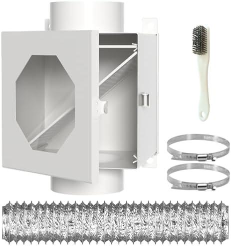 Dryer Duct Lint Trap, Metal Indoor Dryer Vent Box with 4inch 5FT Dryer Vent Hose, 2 Clamps, 2 Stainless Steel Mesh, Secondary Lint Trap for Electric Clothes Dryers -Complete Dryer Vent Cleaning System