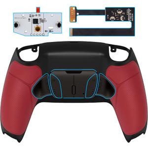 eXtremeRate Black Real Metal Buttons (RMB) Version RISE4 Remap Kit for PS5 Controller BDM-010 020 w/Red Rubberized Grip Black Redesigned Back Shell, Upgrade Board & 4 Back Buttons for PS5 Controller