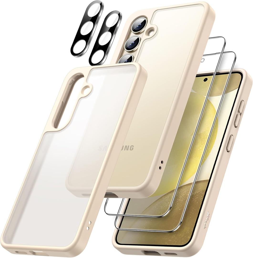 JETech 5 in 1 Matte Case for Samsung Galaxy S24+ / S24 Plus 5G with 2-Pack Screen Protector and Camera Lens Protector, Translucent Back Protective Phone Cover, Tempered Glass Film (Gold)