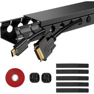 Updated Cable Raceway Kit - 77 (5x15.4) Inch Open Slot Wire Covers for Cords, Under Desk Cable Management System to Hide Under Desk/Tv/Computer/Net/Power Cords, (Pack 5) (Black)