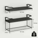 WOPITUES Floating Shelves with Wire Storage Basket, Bathroom Shelves Over Toilet with Protective Metal Guardrail, Wood Wall Shelves for Bathroom, Bedroom, Living Room, Toilet Paper-Black