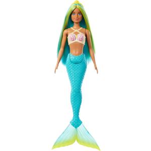 Barbie Mermaid Doll with Two-Tone Blue & Yellow Fantasy Hair & Headband Accessory, Toy with Shell Bodice & Turquoise Tail