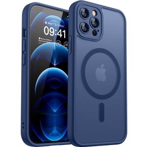 CANSHN Magnetic Compatible with iPhone 12 Pro Case, Upgraded [Full Camera Protection] [Compatible with Magsafe] [Translucent Matte] Shockproof Protective Phone Cover 6.1 Inch - Deep Blue