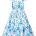 GRACE KARIN Girls A-line Floral Spring Dresses Girls Summer Beach Dress Blue Flowers 8Y