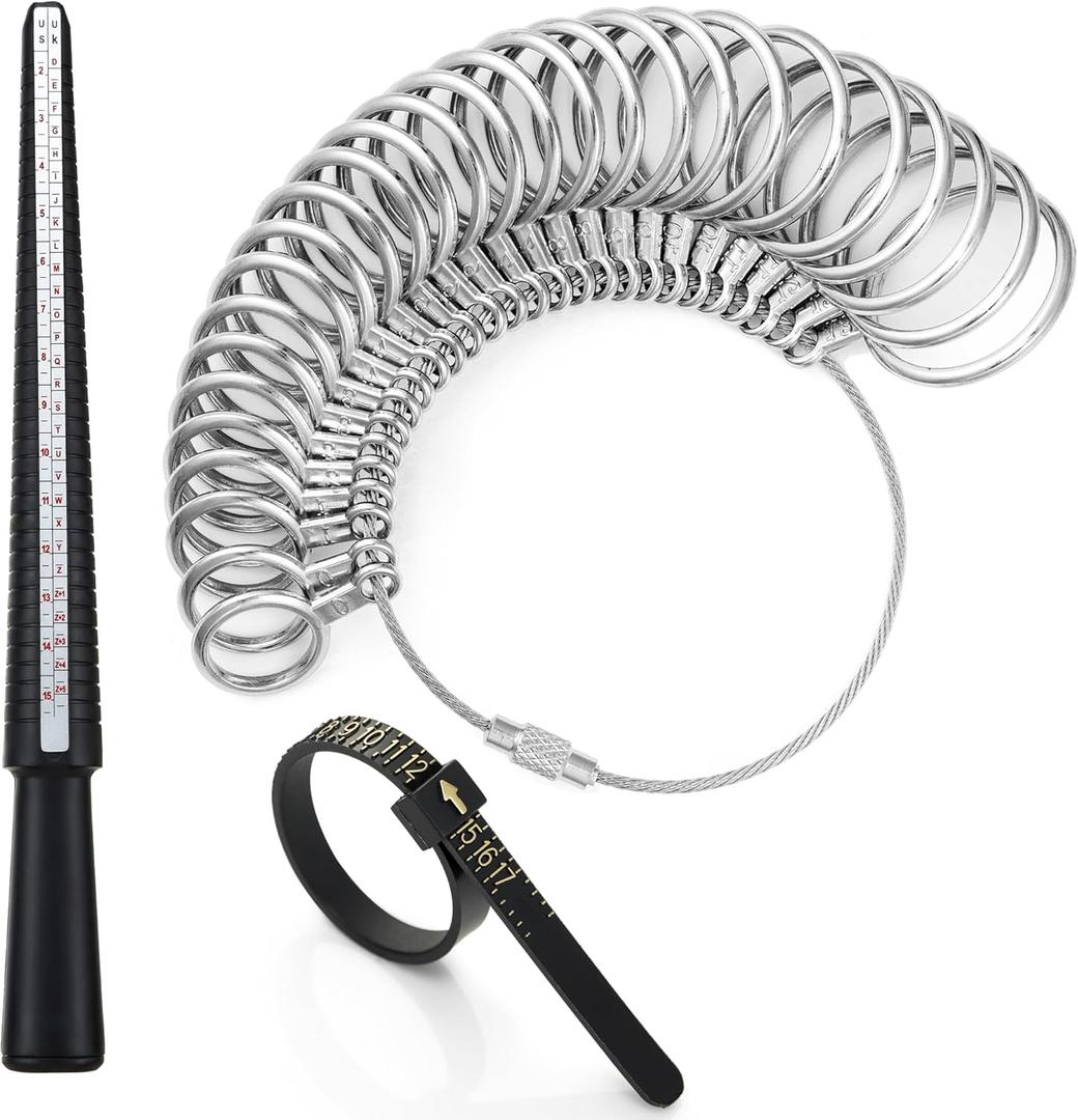 Bflaae Ring Sizer Measuring Tool Kit, Plastic Ring Mandrel, Reusable Finger Size Tape 1-17 USA Rings Size, 27 PCS Stainless Steel Measuring Ring Tool, US Ring Size 0-13 with Half Size