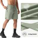 Athletic Running Shorts for Men 7" Lightweight Quick Dry Gym Shorts with Zipper Pockets for Casual, Workout, Travel (Green, L)