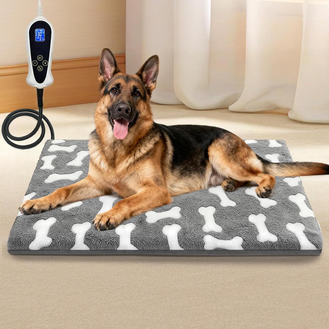 Bestio Large Dog Heating Pad,34x21 in Heated Dog Bed with Constant Heat & Auto ModesMET&UL Certified Pet Heating Pad with Soothing Warmth,Chew-Resistant Cord,Waterproof Washable Cover-Gray