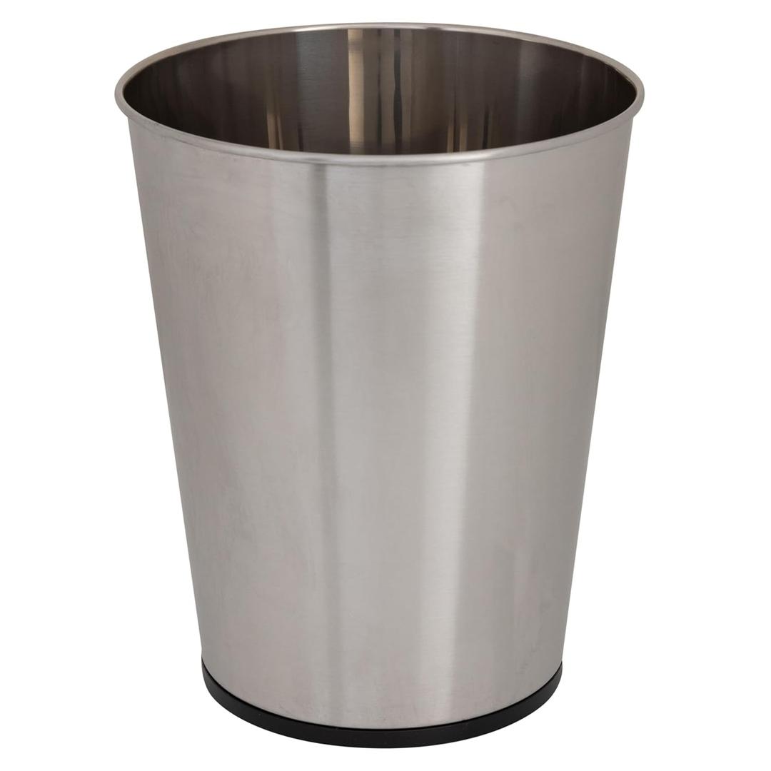 Bath Bliss 5 Liter Small Wastebasket | Round Open Top | Trash Can | Bathroom | Bedroom | Kitchen | Office | Dorm | Disposal Waste Bin | Garbage | Stainless Steel (1 Pack)