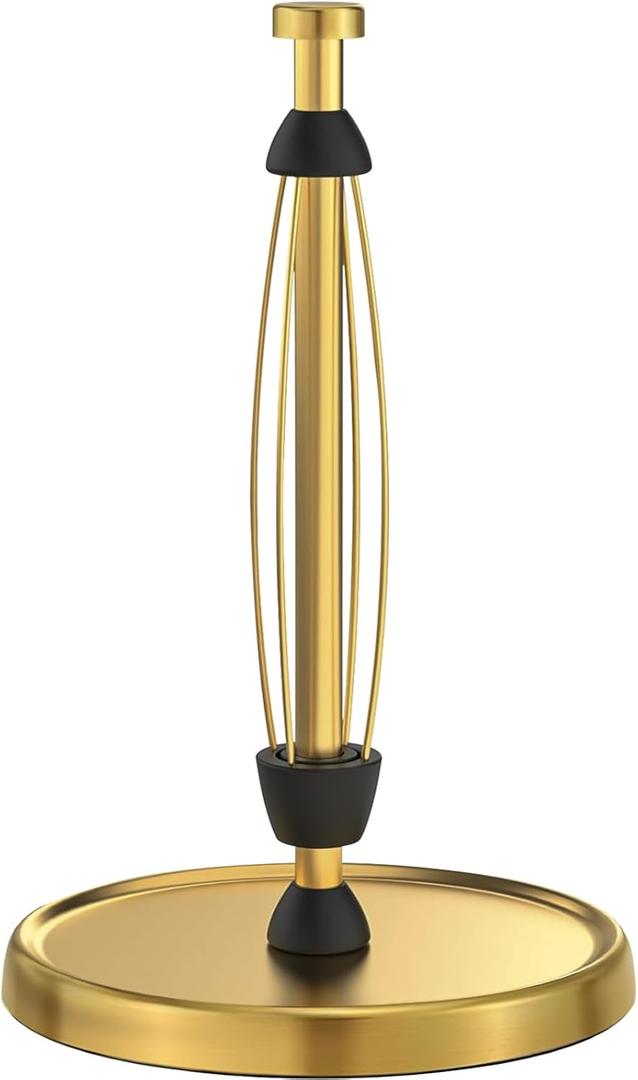 Paper Towel Holder Countertop, Gold Kitchen Accessories Decor, Stainless Steel, Weighted Base, Gold, Paper Towel Roll Holder Stand with Ratchet Mechanism for Kitchen Bathroom Farmhouse Essentials