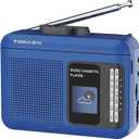 Portable Cassette Player Recorder with AM/FM Radio, Tape to USB Converter, Walkman Style, 200mW Speaker, Battery or USB Powered, 3.5mm Jack, Retro Blue