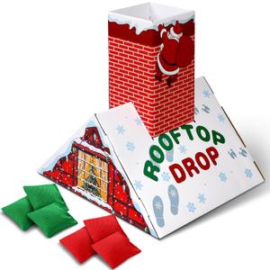 Libima 7 Pcs Christmas Bean Bag Toss Drop Game Roof Top Chimney Santa Claus Gingerbread House Bean Bag Toss Game for Indoor Outdoor Holiday Party Activities Supplies Ideal Gift