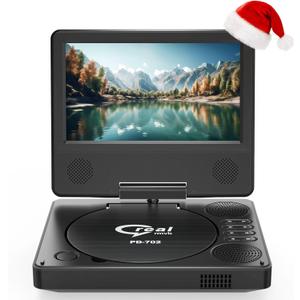 9.5" Portable DVD Player with 7.5" Swivel Display Screen, 5-Hour Built-in Rechargeable Battery, Car DVD Player,Supports SD Card/USB/CD/DVD and Multiple Disc Formats, High Volume Speaker