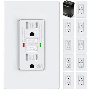 10 Pack GFCI Outlets 15 Amp, Outdoor Weather Resistant (WR), Self-Test GFI Receptacles with LED Indicator, Ground Fault Circuit Interrupter, Screwless Wallplate Included, UL Listed, White