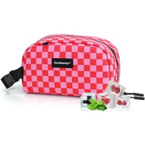Cerbonny Small Cooler Bag Freezable Lunch Bag for Work School Travel, Leak-proof, Insulated, Waterproof, Portable, Pink Checkerboard