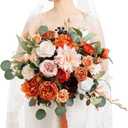 Ling's Moment Terracotta Wedding Bouquets for Bride, Burnt Orange Bridal Bouquets for Bride, 15 Inch Free Form Artificial Wedding Flower Bouquet