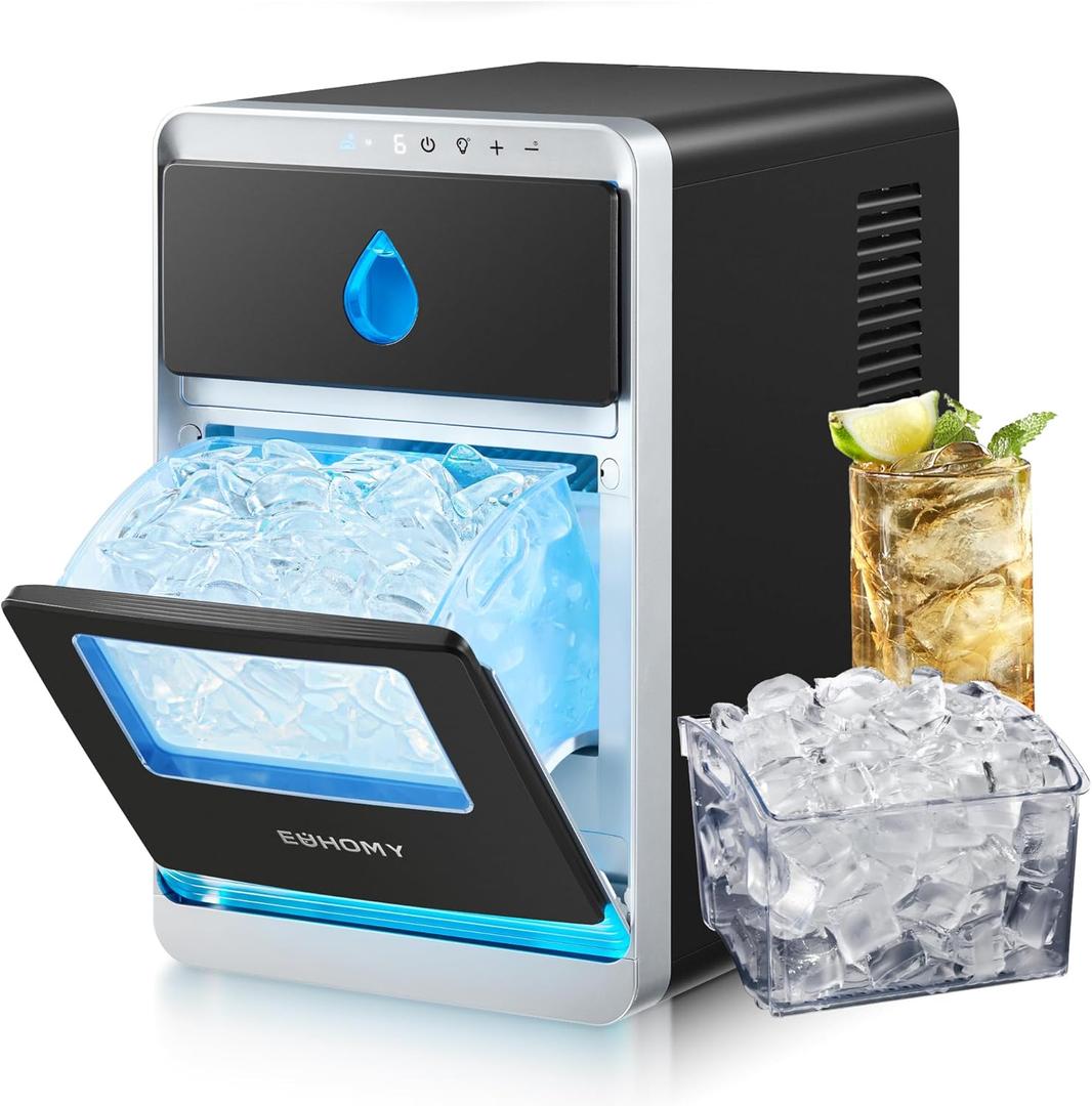 EUHOMY LunaArc Crescent Ice Maker Countertop, 1600Pcs/Day, Ready in 12Mins, Auto Deep Cleaning, Timer, Portable Ice Maker Machine with Clear Ice Cubes for Whiskey/Coffee/Soft Drinks (Black)
