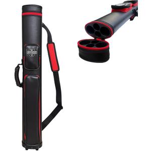 22 Oval Hard-Shell Pool Cue Case Premium Waterproof Leather Billiard Carrier with Reinforced Base & Padded Strap (X09-BlackRed)