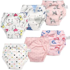 MooMoo Baby 6 Packs Cotton Training Pants Reusable Toddler Potty Training Underwear for Boy and Girl 6 Years (Pink)
