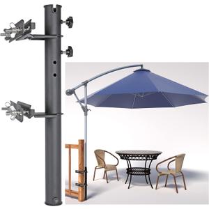 Patio Table/Offset Umbrella Railing Holder, Stainless Steel Outdoor Umbrella Mount/Bracket for Deck Railing, Adjustable Base Width (Tube ID: 2.05")