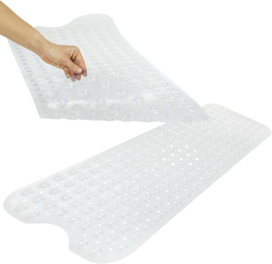 Vive Bathtub Mat for Bath & Shower Floors - Anti Non Slip Suction Rubber Skid Pad for Tub, Bathroom, Elderly, Kids - Eco-Friendly, Resistant Strong, Textured Rectangle Grip - Machine Washable (Clear)