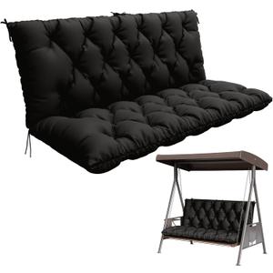 Porch Swing Cushion with Backrest,Waterproof Bench Cushion for Outdoor Furniture,2-3 Seater Replacement Thickened 5 in swing cushion,with Ties,Patio,Outdoor,Backyard and Garden (Black,60x40 in)