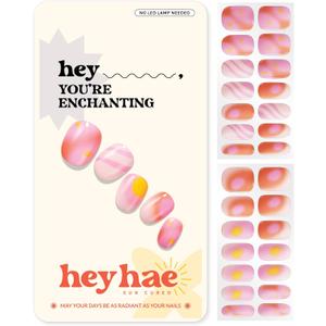 Heyhae Semi Cured Gel Nail Strips | No LED Lamp Needed | Ombre, Pink, Spring | Easy Apply & Remove, Salon Quality | Includes 28 Strips, 1 Prep Pads, Nail File & Wooden Stick - Hey, You're Enchanting