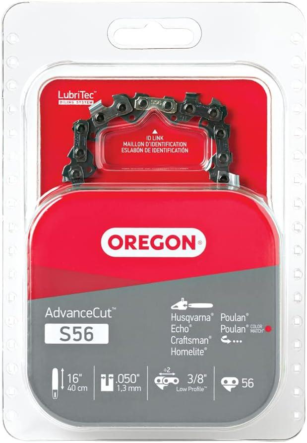 Oregon S56 AdvanceCut Chainsaw Chain for 16" Bar, 56 Drive Links, Low-kickback chain, fits Makita, Echo, Husqvarna, Wen and more Grey
