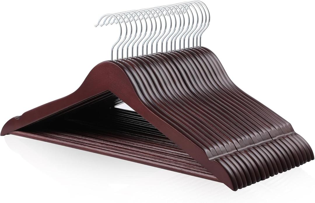 Amazon Basics Durable Wooden Suit Clothes Hangers - Cherry, 20-Pack