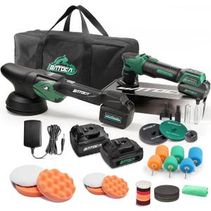 BATOCA S4 Cordless Polisher 3"/1" DA/RO Polisher- Brushless Motor & S2 Cordless Car Buffer - LED Display, 5Ah+2.5Ah Interchangeable 2 Batteries for Car Detailing, Headlight Restoration, PRO Combo Kit