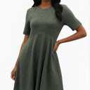 Ulovmi Women's Summer Casual Flowy A-Line Dresses Short Sleeve Ribbed Knit Swing Dress T-Shirt Sundress with Pockets (Green, M)
