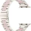 Wearlizer Compatible with Apple Watch Band 38/40/41/42mm Fashion Wristbands Womens, Stainless Steel + Resin Metal Replacement for iWatch Series 11 10 9 8 7 6 5 4 3 SE/Ultra 3 2 1-Starlight+Pink