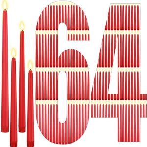 Rossesay 64 Pcs Wedding Flameless LED Taper Candles Battery Operated Candles 4 Sizes of 8.5'', 9.65'', 10.83'', 12.8'' Candlesticks Flickering for Halloween Christmas Church Wedding(Red)