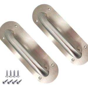 2-Piece Set of 8-inch Stainless Steel Sliding Door Handles, Garage Door/fire Door/Warehouse Door Handles with Installation Screws (Oval Silver, 200x65mm)