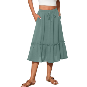 High Waist Tiered Skirts for Women Flowy Skirts for Women Below Knee with Pockets 2025 Fashion Trendy Size L