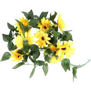 2Pcs Sunflower Garland Vine Silk Sun Flowers Hanging Vines for Balcony Garden Wedding Decoration, Yellow&green