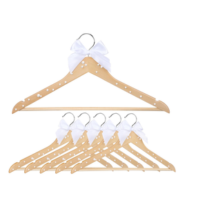 10 Pcs Bride Hanger for Wedding Bride Groom Bridesmaid Ribbon Bow Pearl Hanger Wood Color Elegant Wooden Dress for Bridal Shower Tuxedo Photo Keepsake Party Gift(Pearl Bow,White)