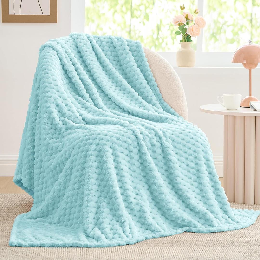 BEDELITE Fleece Blanket - 3D Jacquard Decorative Cloud Blue Throw Blankets for Couch & Bed, Soft and Cozy Warm Plush Fluffy Blanket All Seasons Suitable, 50x60Inches