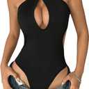 SweatyRocks Women's Criss Cross Halter Neck Bodysuit Cut Out Backless Sleeveless Bodysuit Tops (Black) XL