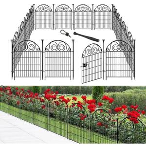 Getlay Tall Garden Fence Animal Barrier with Gate, 36 in(H) 14 Panels Garden Fences and Borders for Dogs, Dog Fence Outdoor for Yard, Total Length 30.6 Ft Metal Temporary FencingPatented