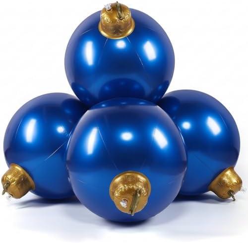 Jetec 4 in 1 17.7 Inch Giant Inflatable Christmas Ball PVC Christmas Ornaments Ball Connected and Fixed Outdoor Indoor Decorations Xmas Blow up for Yard Lawn Holiday (Blue)